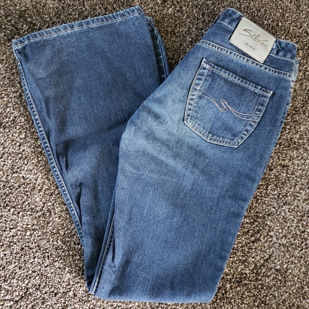Womens Silver Flare Leg Jeans.